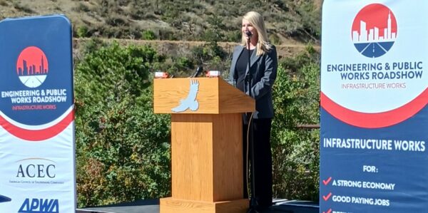 U.S. Representative Brittany Pettersen addresses the crowd at the Engineering and Public Works Roadshow stop in Colorado