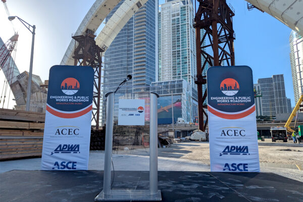 Engineering and Public Works Roadshow 2025 tour stop at the foot of Miami’s Signature Bridge construction site.