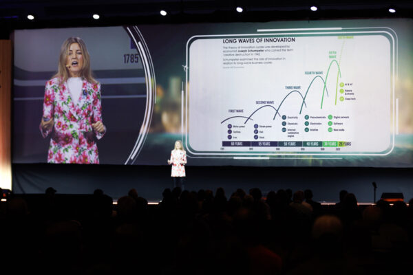 Nikki Greenberg speaks during her keynote address at PWX 2024.