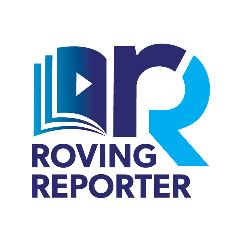 The blue "Roving Reporter" logo, with a stylized R and icon.
