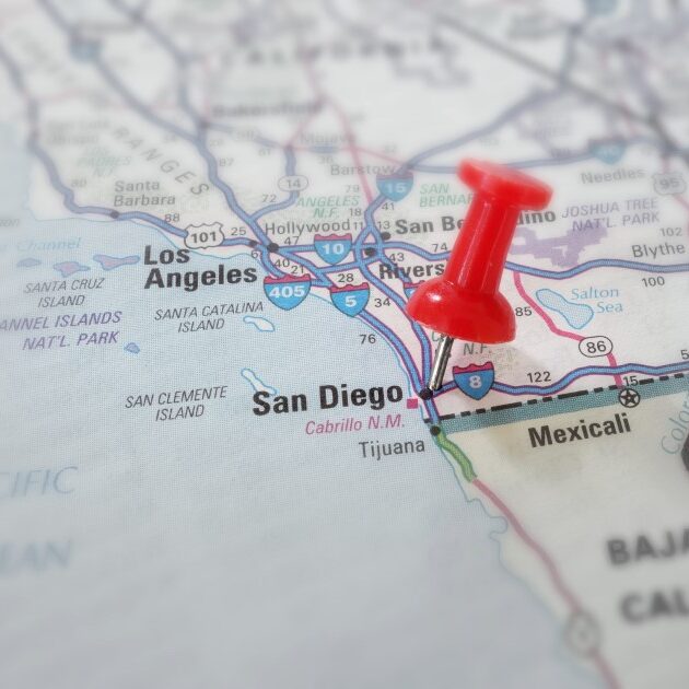 A map showing a pin in San Diego