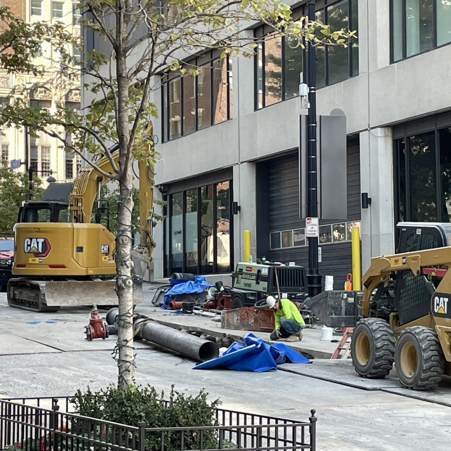 Road repairing with crane truck