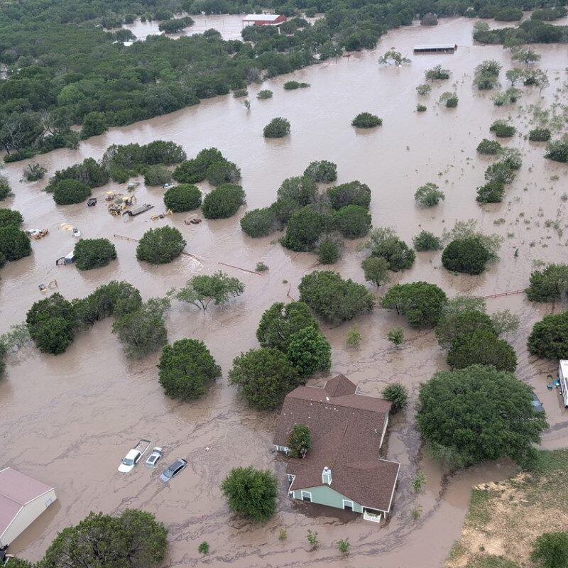 An aerial photo of flooding in summer 2025 in Texas.