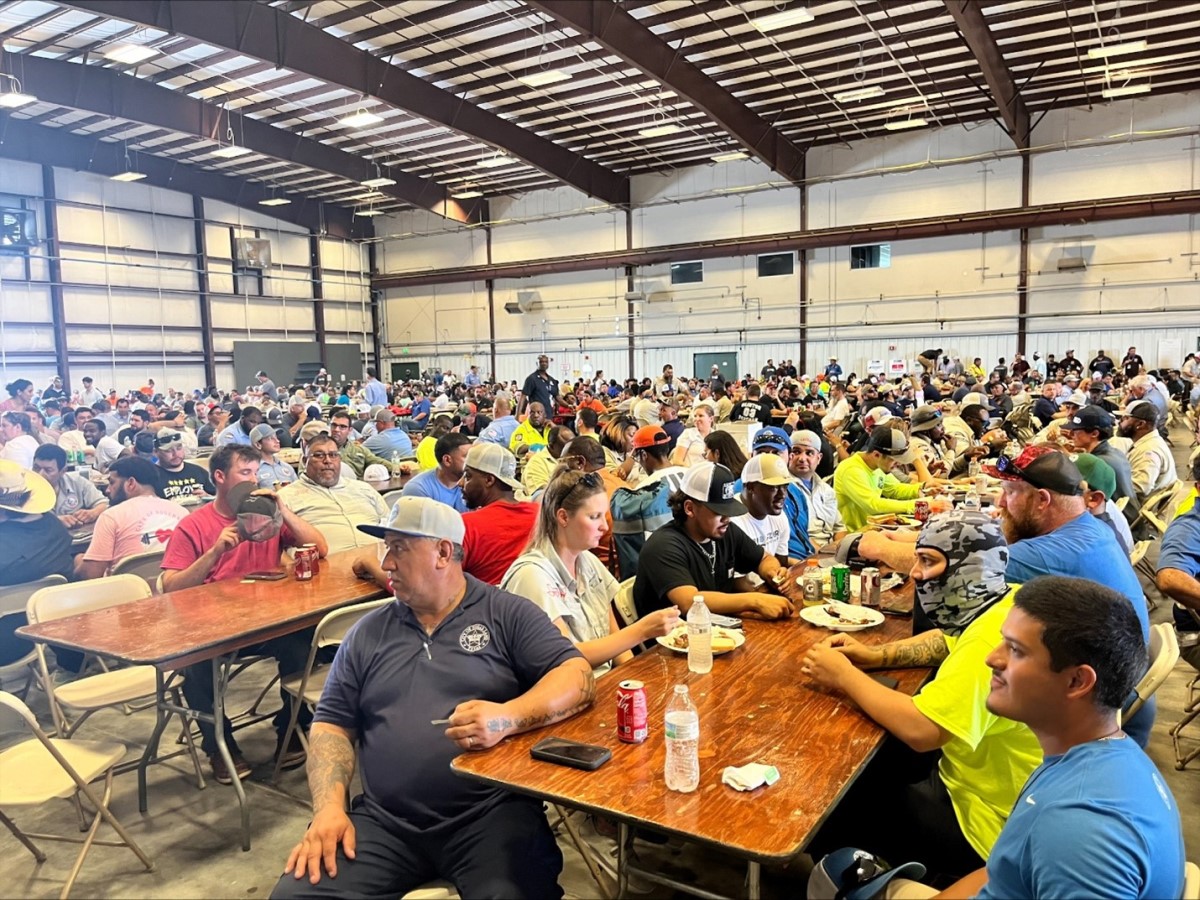 public works professionals eat together as part of an employee appreciation event